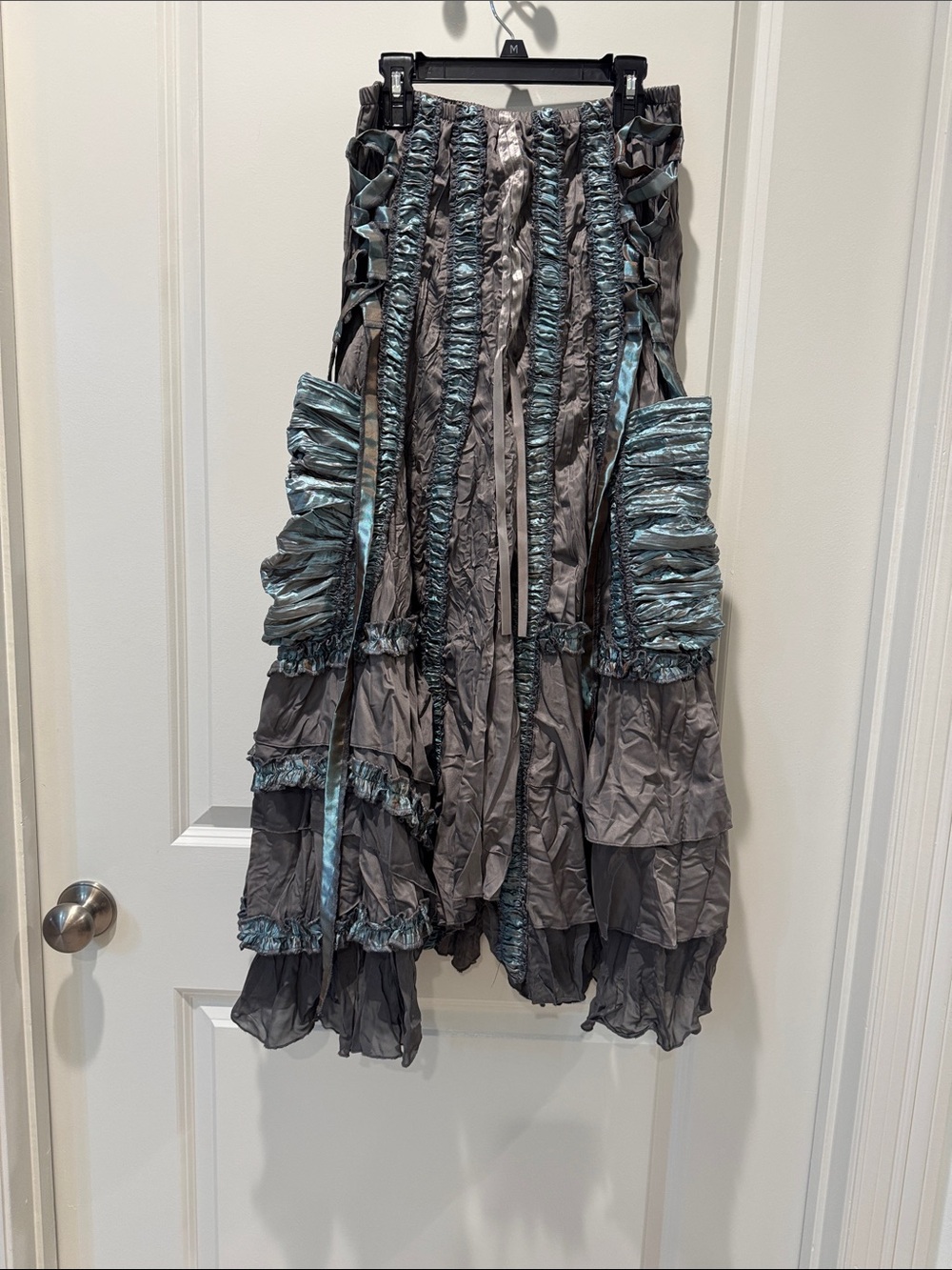 Maxi Ruffle Tiered Skirt in Gray with Teal Accents STEAMPUNK